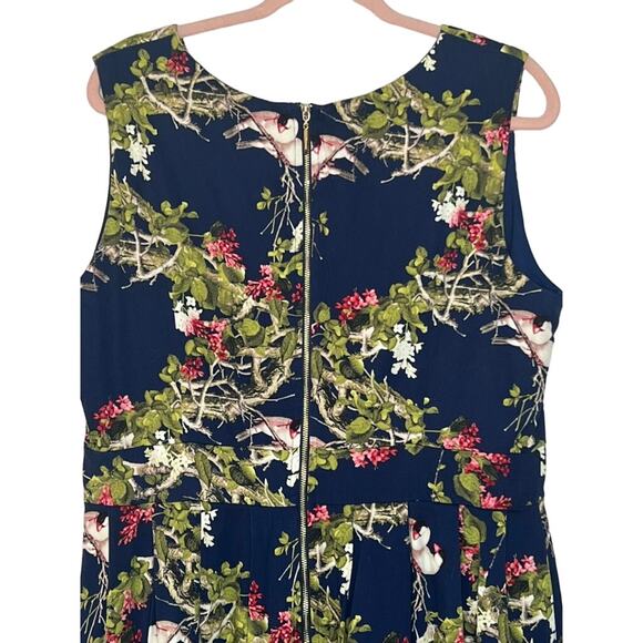 Jolie Moi Blue Bird Floral Sleeveless A-line Pleats Lined Midi Dress Size 18 - Picture 5 of 9